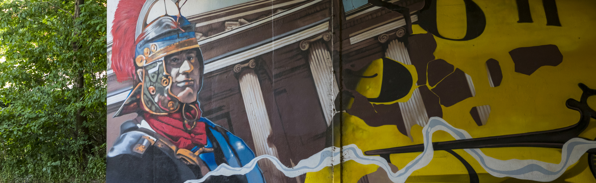 Mural van een Romeinse soldaat in een tunnel op de Valkenburgerweg in Heerlen